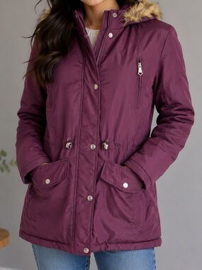 Big Chill Plum Faux Fur Hooded Winter Parka Jacket Size Small